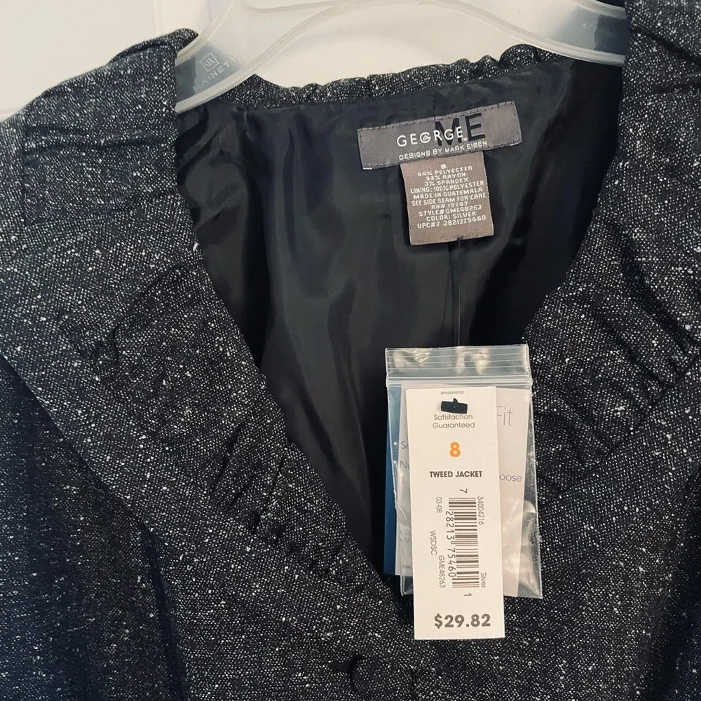 NWT George Mark Eisen Jacket Womens Size8 Ruched Details Black Tweed - Picture 4 of 5